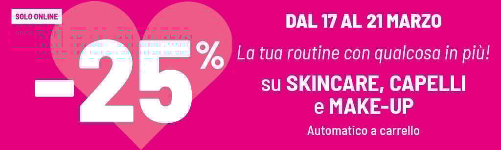 25% capelli, skincare, make up